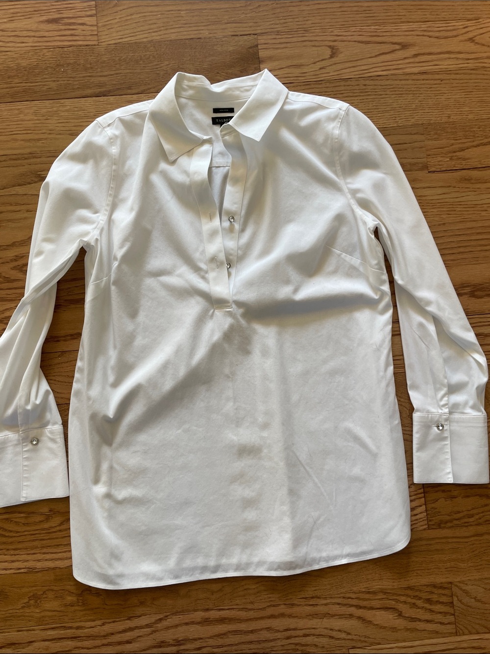 No Iron- Talbots White Long-Sleeve Polo-Placket Shirt